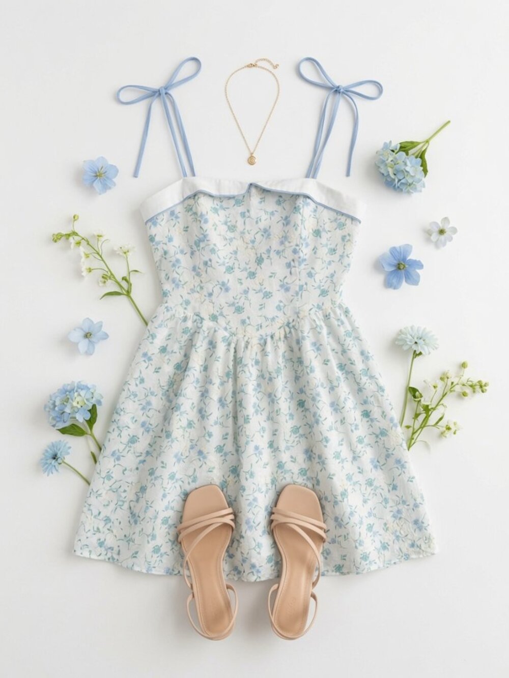 Blue Floral Strappy Dress Summer Sundress Medium